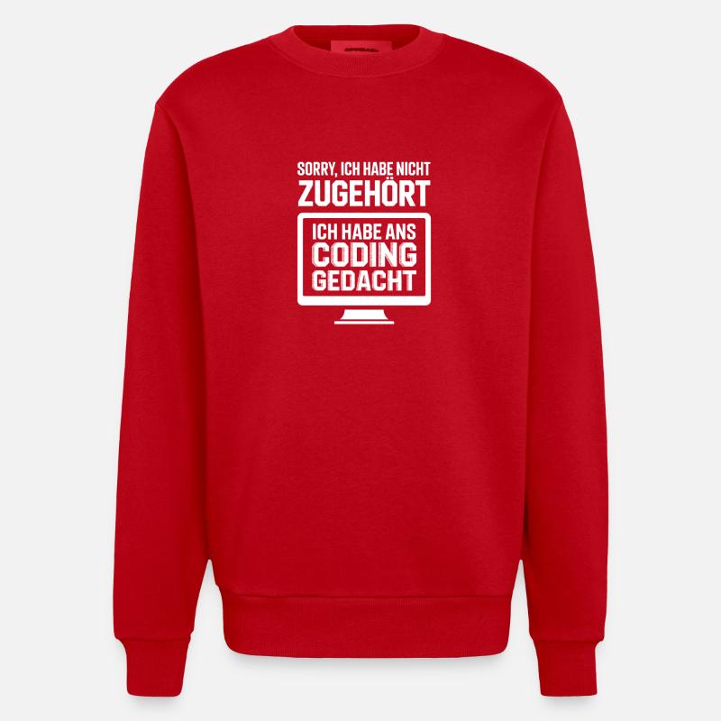 I was thinking coding - Heavyweight Oversized Organic Crew Neck Made in EU - red