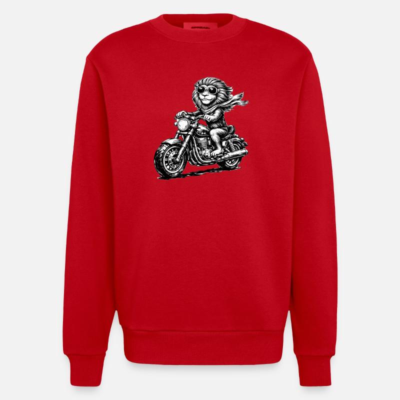 Monkey on Motorcycle Scarf - Heavyweight Oversized Organic Crew Neck Made in EU - red