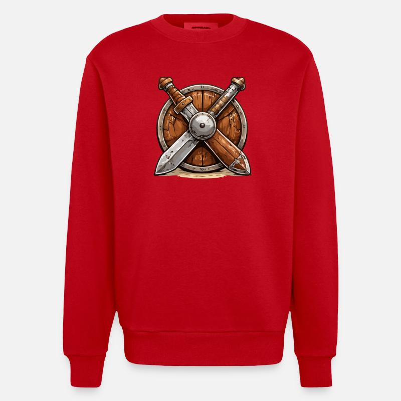 Schild und Schwerter Wikinger - Heavyweight Oversized Organic Crew Neck Made in EU - Rot