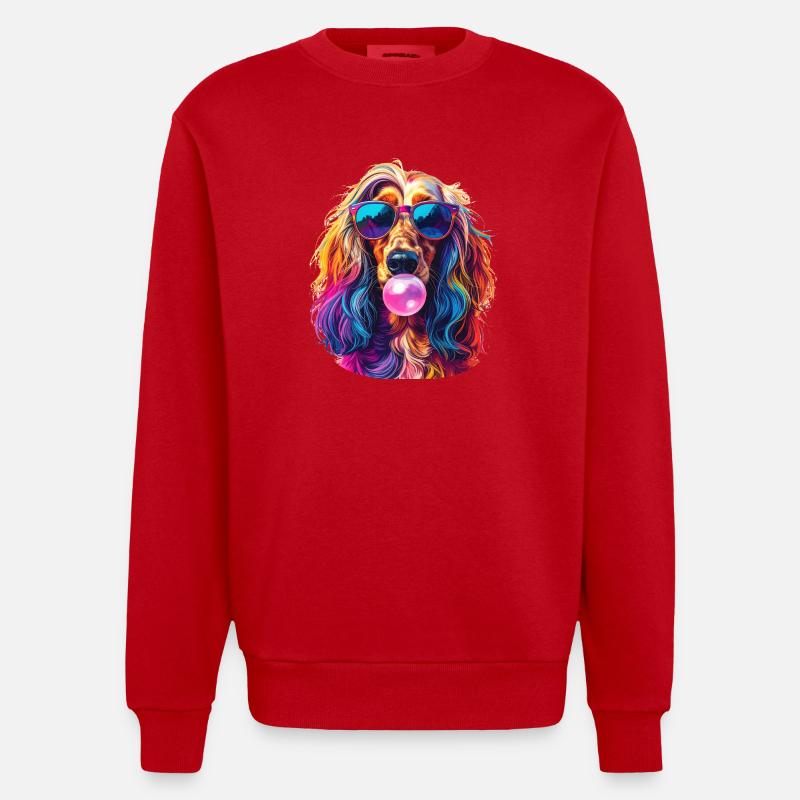 Pop-Art Afghanischer Windhund mit Bubblegum - Heavyweight Oversized Organic Crew Neck Made in EU - Rot
