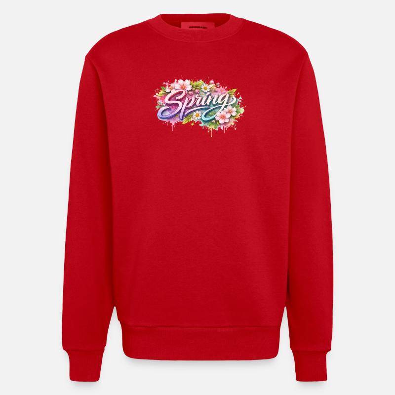 Lettrage printanier avec fleurs Description - Sweat bio épais oversize fabriqué en UE - rouge