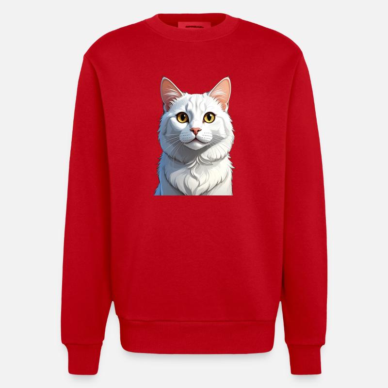 Vit katt - Heavyweight Oversized Organic Crew Neck Made in EU - röd