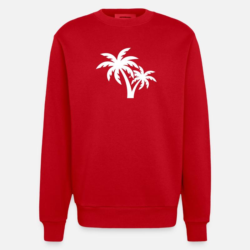 Palm Tree Symbol Beach - Heavyweight Oversized Organic Crew Neck Made in EU - red