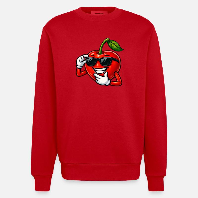 Cool Cherry Cartoon Comic Fruit Design - Heavyweight Oversized Organic Crew Neck Made in EU - red