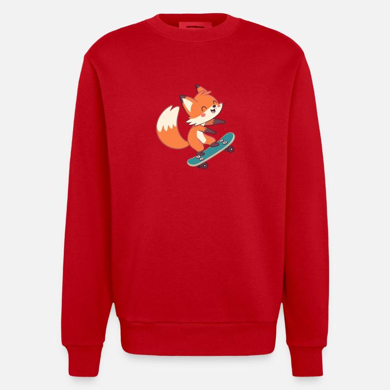 Fuchs-Skateboarder auf Skateboard - Heavyweight Oversized Organic Crew Neck Made in EU - Rot