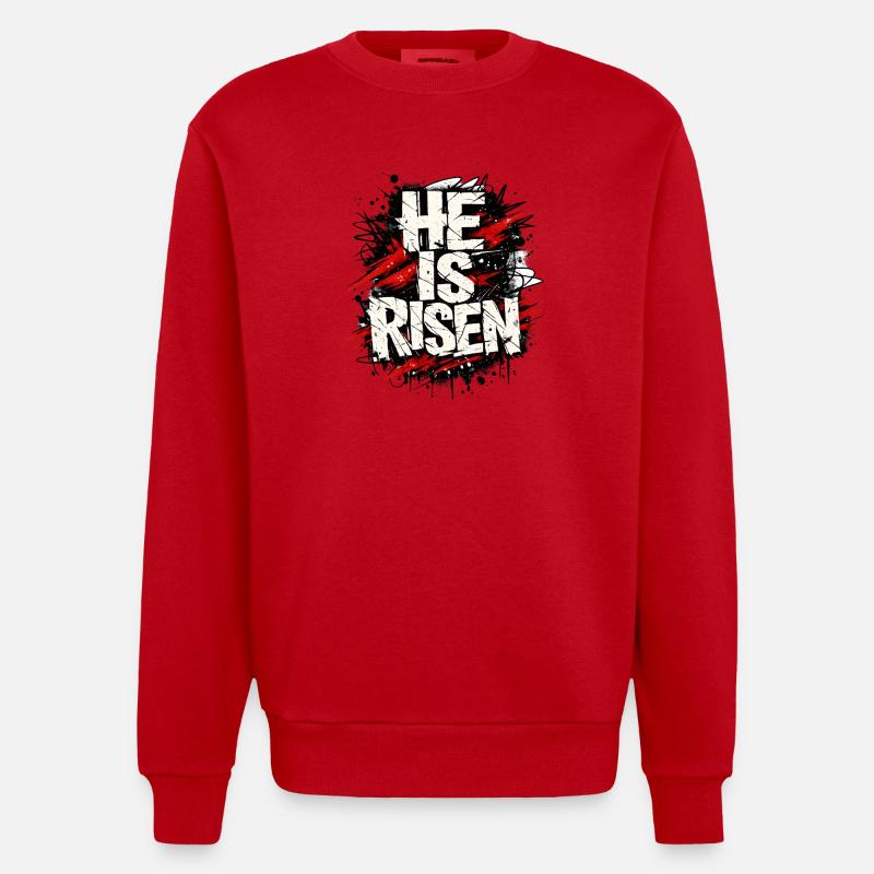 He is Risen Jesus Easter - Heavyweight Oversized Organic Crew Neck Made in EU - red