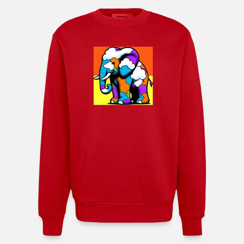 Éléphant avec Nuage et Nuages - Sweat bio épais oversize fabriqué en UE - rouge