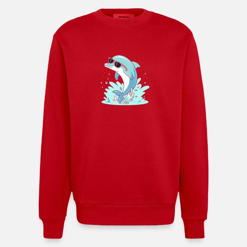 Dolphin Summer Pink Glasses - Heavyweight Oversized Organic Crew Neck Made in EU - red