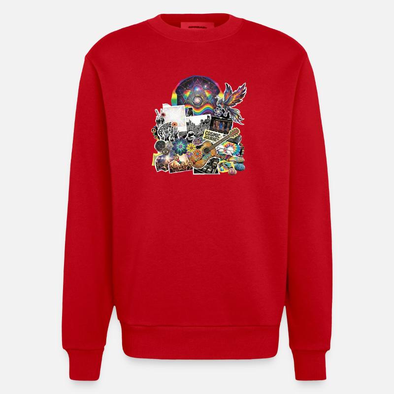 Psychedelic Rock Cosmic Space - Heavyweight Oversized Organic Crew Neck Made in EU - red