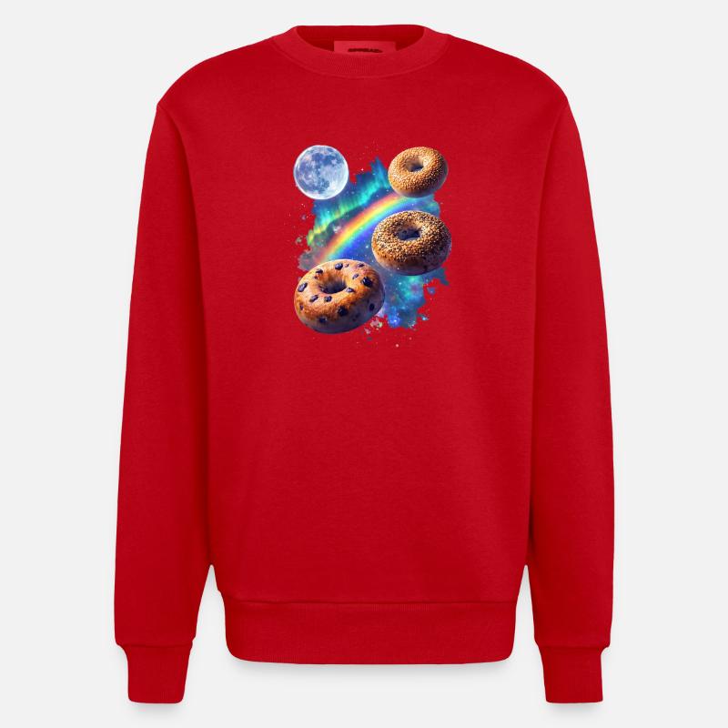 Kosmische Donuts über Regenbogenraum - Heavyweight Oversized Organic Crew Neck Made in EU - Rot