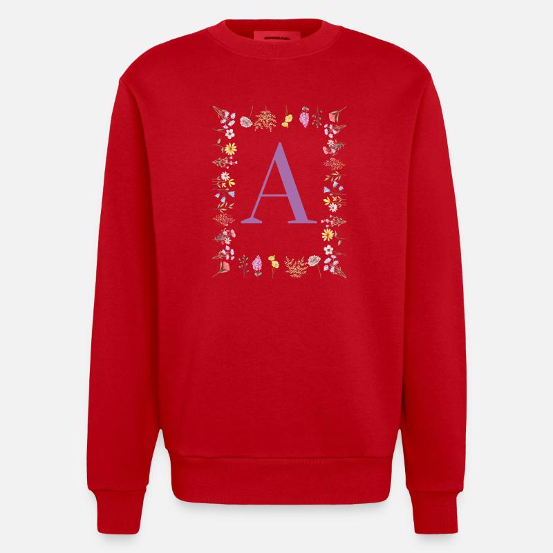 Initiale florale - Sweat bio épais oversize fabriqué en UE - rouge