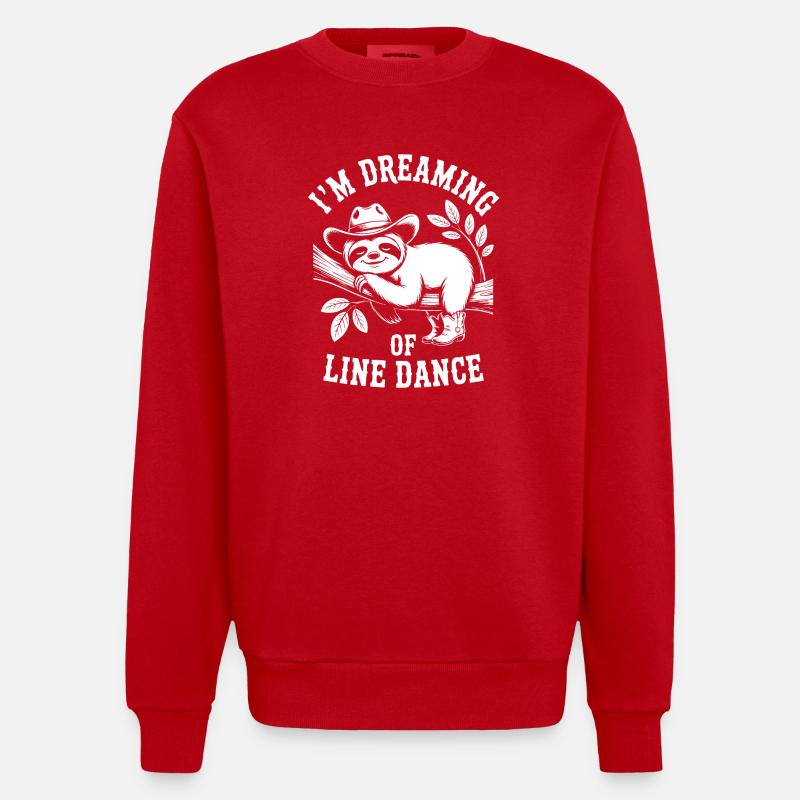 Faultier träumt von Line Dance - Heavyweight Oversized Organic Crew Neck Made in EU - Rot