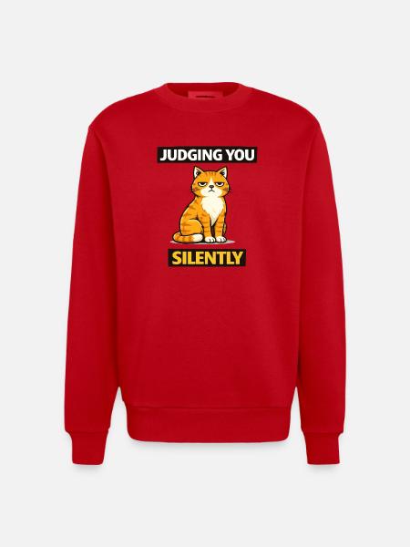 Sarcastic Cat “Judging You Silently” - Heavyweight Oversized Organic Crew Neck Made in EU - red