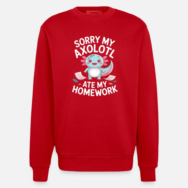 Excuse des devoirs d’Axolotl - Sweat bio épais oversize fabriqué en UE - rouge