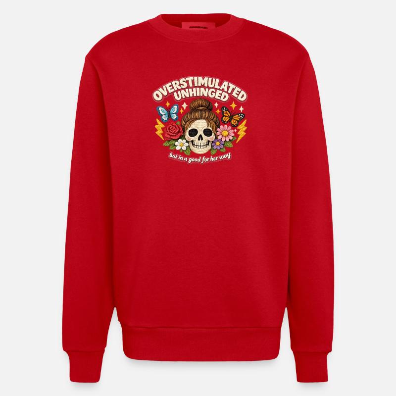 Überstimulierter Schädel mit Blumen Patch - Heavyweight Oversized Organic Crew Neck Made in EU - Rot