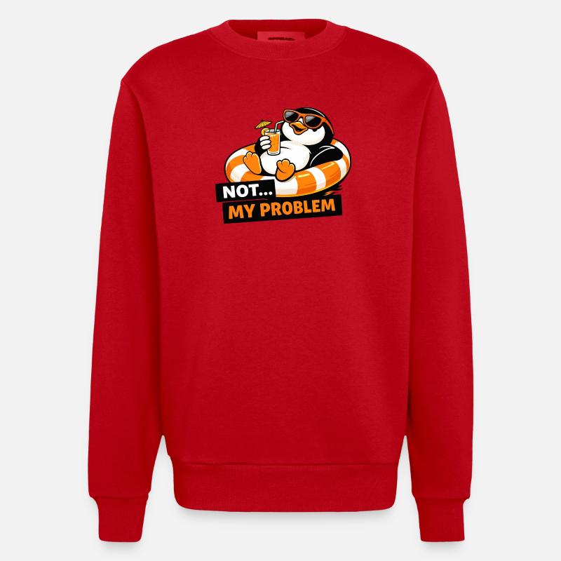 Nicht mein Problem, Penguin Chill - Heavyweight Oversized Organic Crew Neck Made in EU - Rot