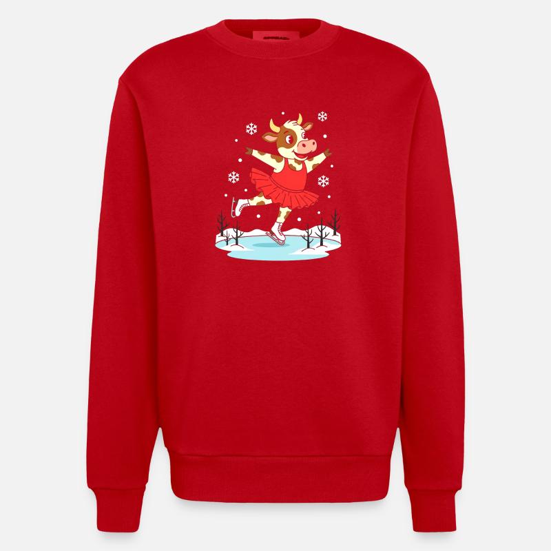 Kuh Eiskunstlauf im Rotkleid - Heavyweight Oversized Organic Crew Neck Made in EU - Rot