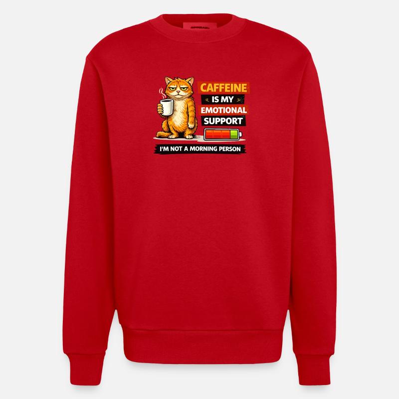 Humeur matinale caféinée pour chat - Sweat bio épais oversize fabriqué en UE - rouge