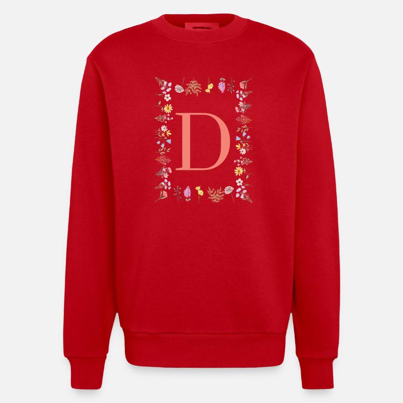 Initiales florales « D », lettres monogrammes - Sweat bio épais oversize fabriqué en UE - rouge