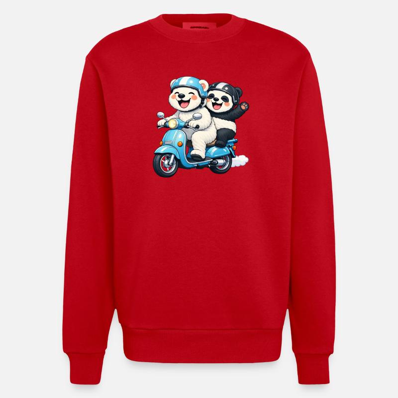 Eisbär und Pandabär auf einem Roller - Heavyweight Oversized Organic Crew Neck Made in EU - Rot