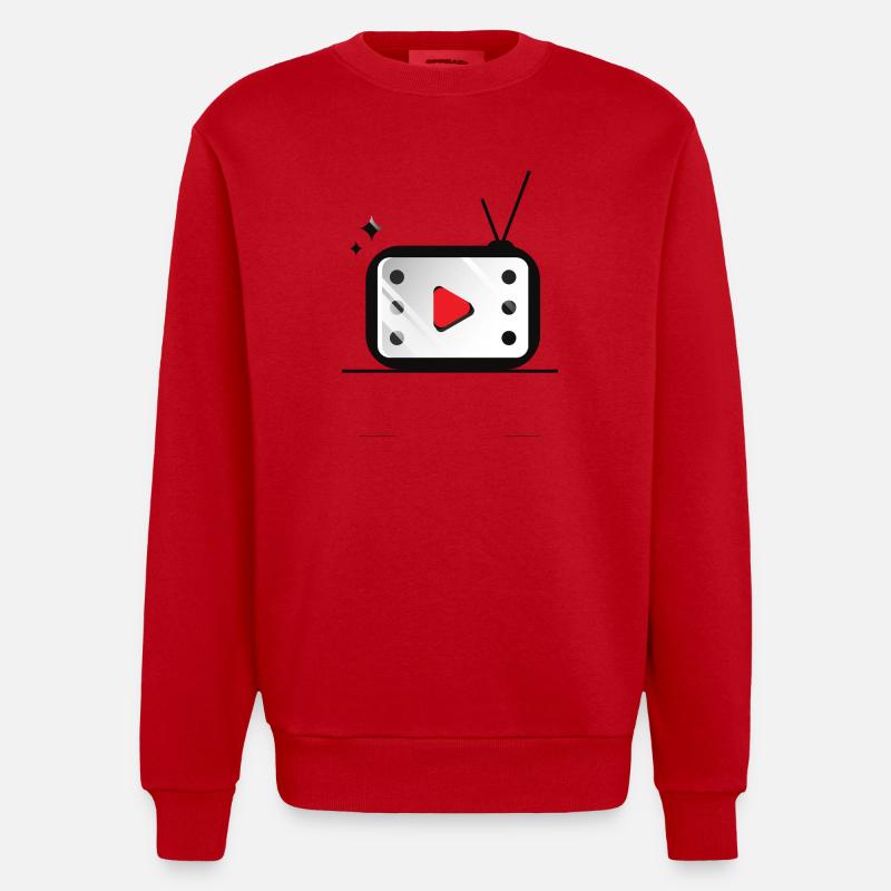 Retro TV Play Button Muster - Heavyweight Oversized Organic Crew Neck Made in EU - Rot