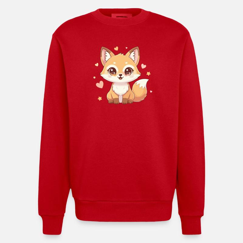 Kuschelfuchs mit Herzchen Charme - Heavyweight Oversized Organic Crew Neck Made in EU - Rot