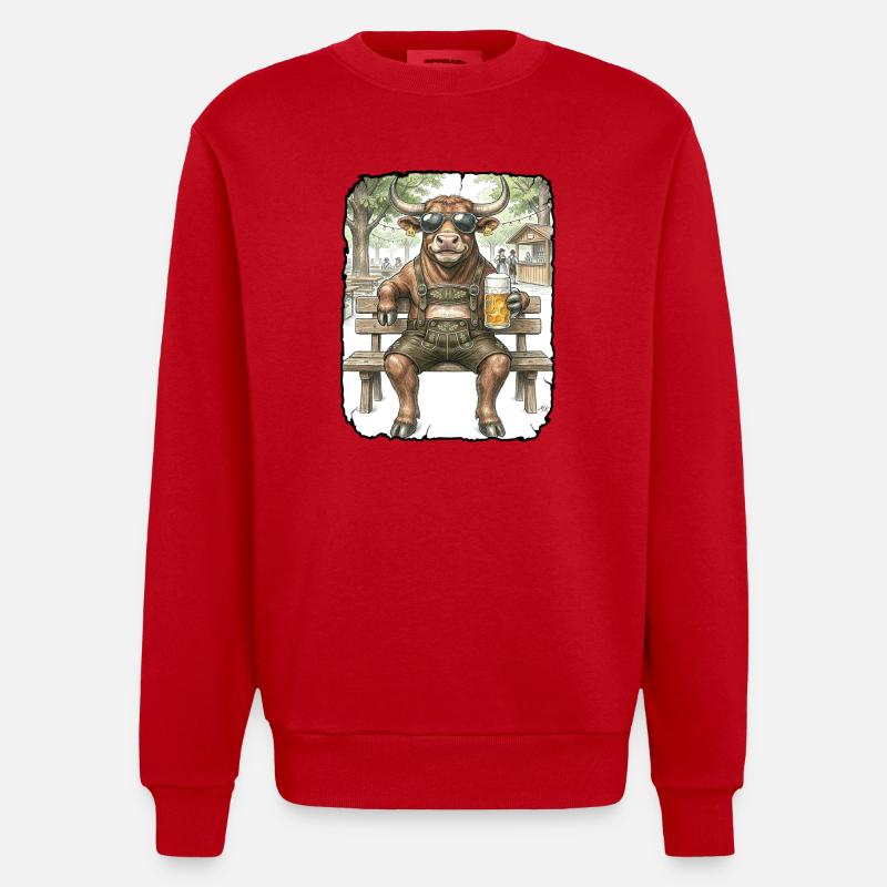 Stier Bulle Biergarten - Heavyweight Oversized Organic Crew Neck Made in EU - Rot