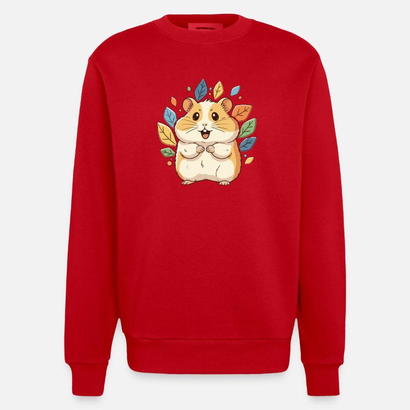 Hamster câlin aux feuilles d’automne - Sweat bio épais oversize fabriqué en UE - rouge