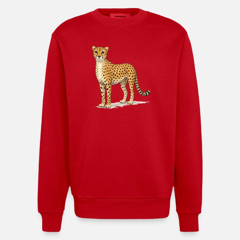 Illustration de bande dessinée guépard - Sweat bio épais oversize fabriqué en UE - rouge