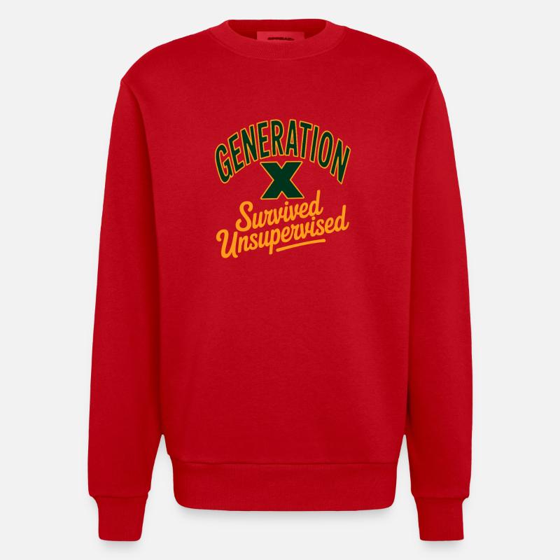 Generation X Survived Unsupervised - Heavyweight Oversized Organic Crew Neck Made in EU - red