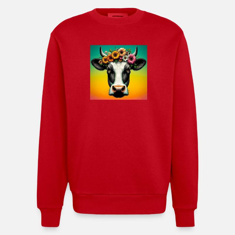 cow - Heavyweight Oversized Organic Crew Neck Made in EU - red