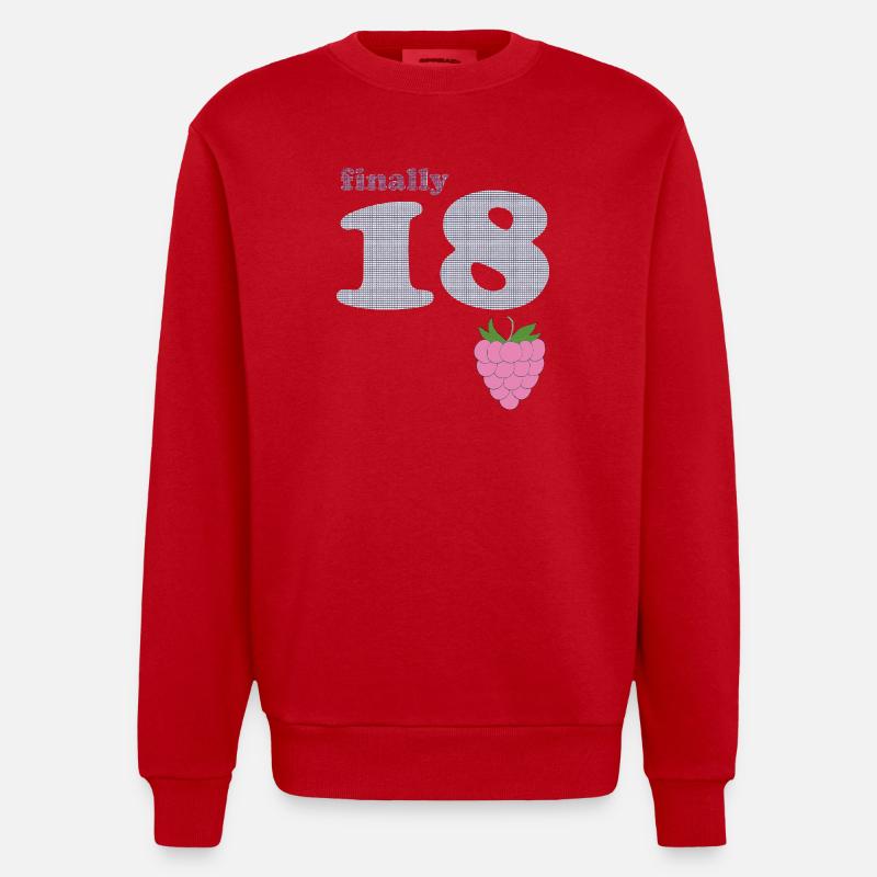 Endlich 18 – Beeren Plaid Design - Heavyweight Oversized Organic Crew Neck Made in EU - Rot