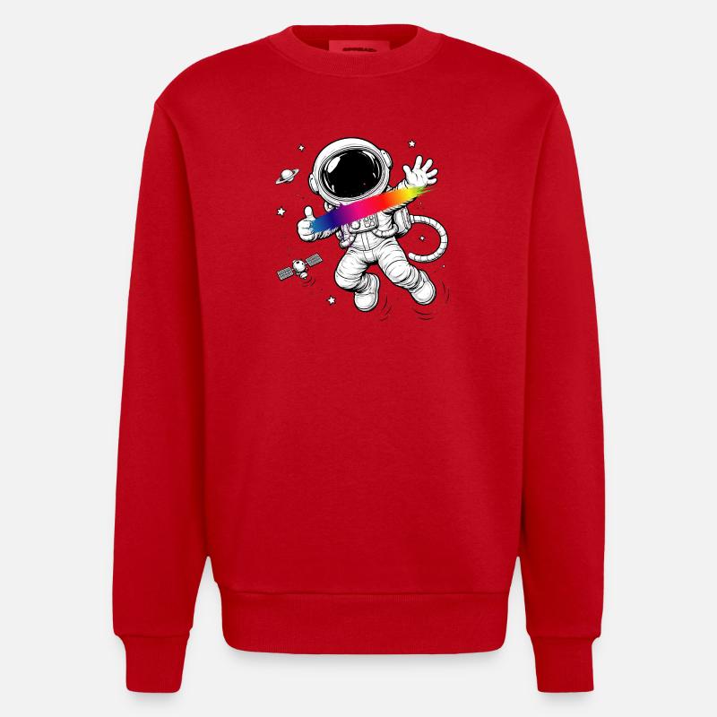 Astronaut Regenbogen Splash Space Design  - Heavyweight Oversized Organic Crew Neck Made in EU - Rot