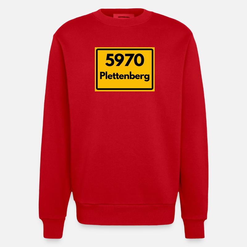 OLD POSTCODE POSTCODE RETRO 5970 PLETTENBERG - Heavyweight Oversized Organic Crew Neck Made in EU - red
