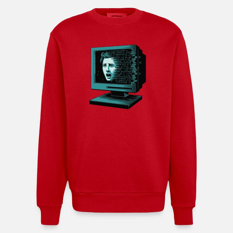 Retro-Computer Schrecken-  Retroglitch KI - Heavyweight Oversized Organic Crew Neck Made in EU - Rot