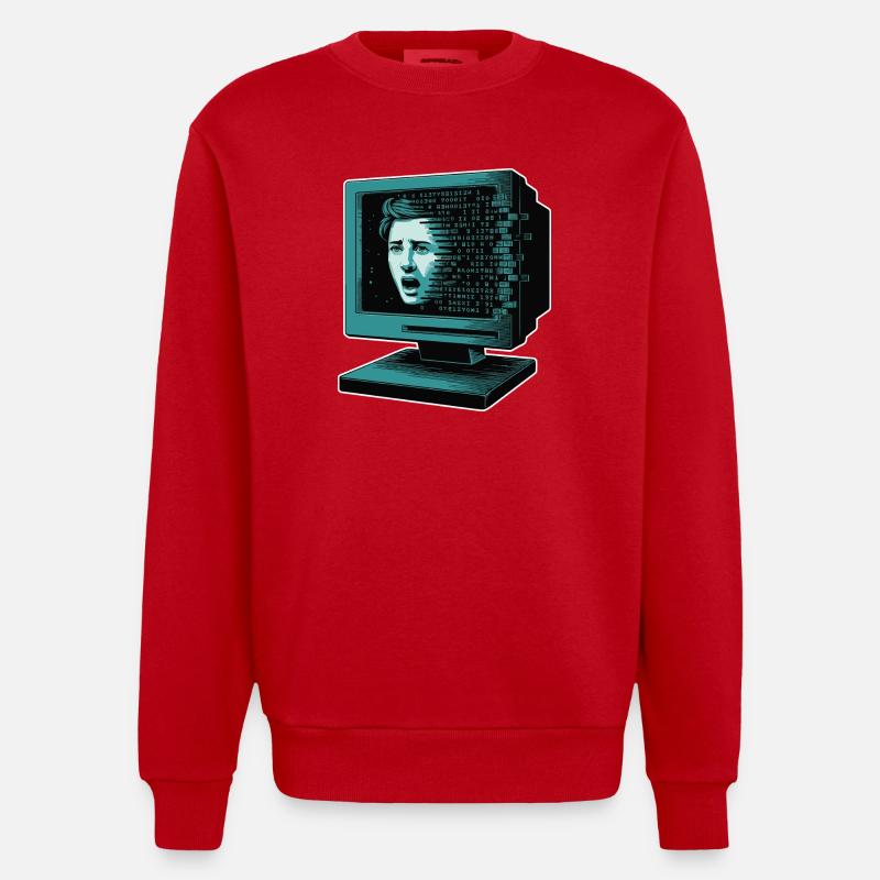 Retro-Computer Schrecken-  Retroglitch KI - Heavyweight Oversized Organic Crew Neck Made in EU - Rot