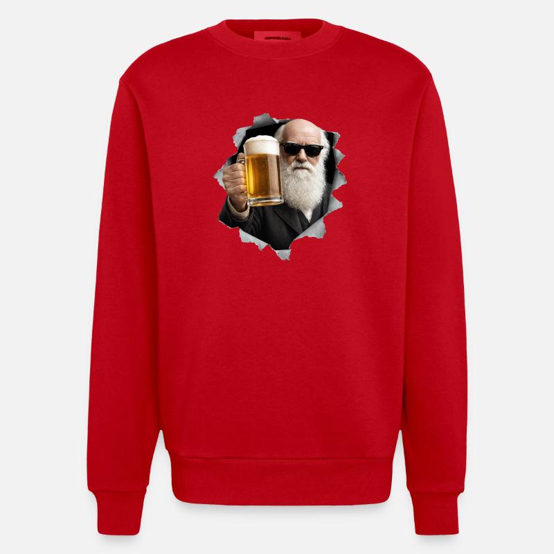 Charles Darwin hält ein Bier - Heavyweight Oversized Organic Crew Neck Made in EU - Rot