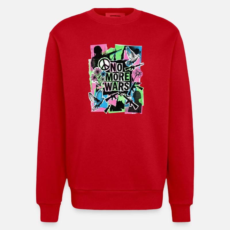 Peace: Never again war - Heavyweight Oversized Organic Crew Neck Made in EU - red