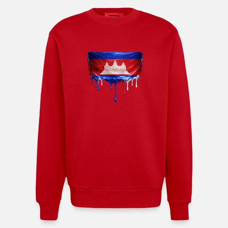 Drapeau de largage d’Angkor Wat - Sweat bio épais oversize fabriqué en UE - rouge