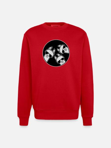 Tre Lama Fighe, Distintivo a Cerchio di Occhiali da Sole Divertente - Maglietta a girocollo ecologica oversize Heavyweight Made in UE - rosso