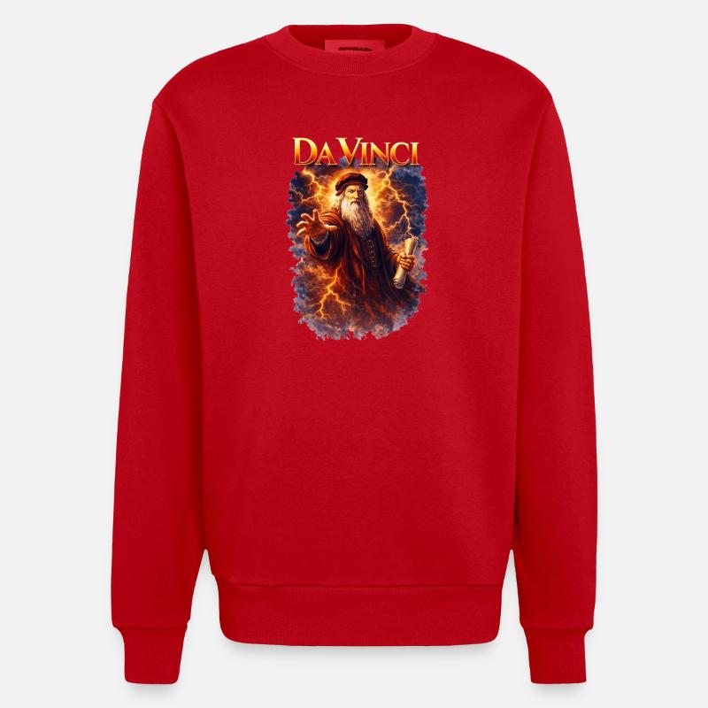 Leonardo Da Vinci Porträt - Heavyweight Oversized Organic Crew Neck Made in EU - Rot