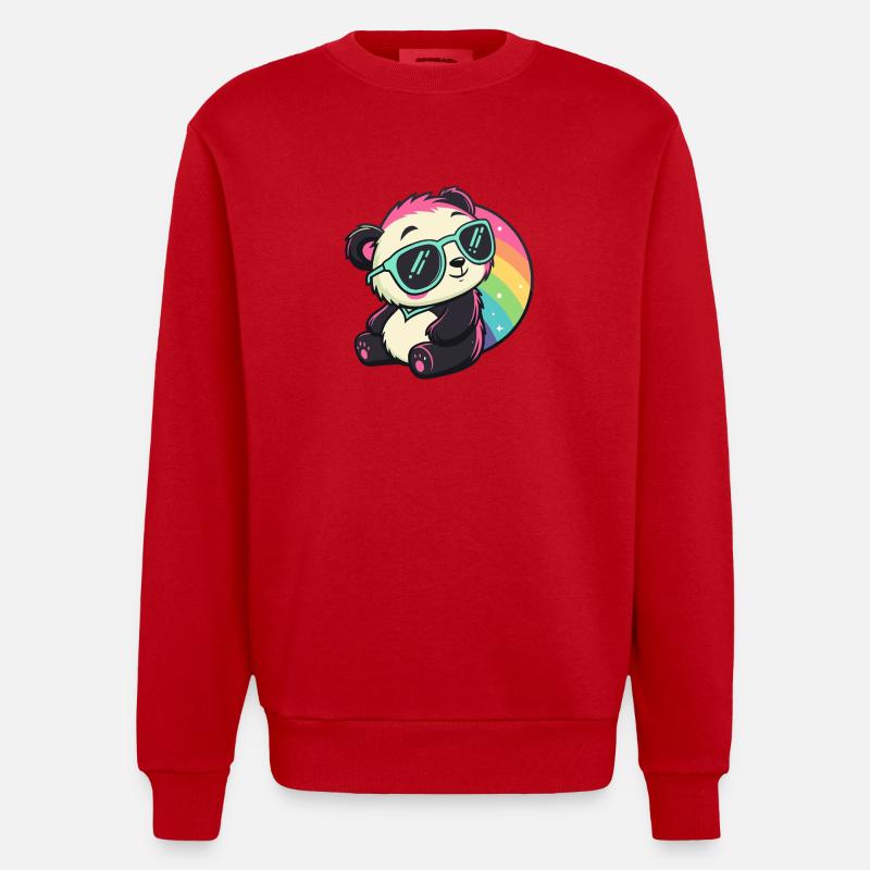 Panda Sonne Kühler Regenbogen - Heavyweight Oversized Organic Crew Neck Made in EU - Rot