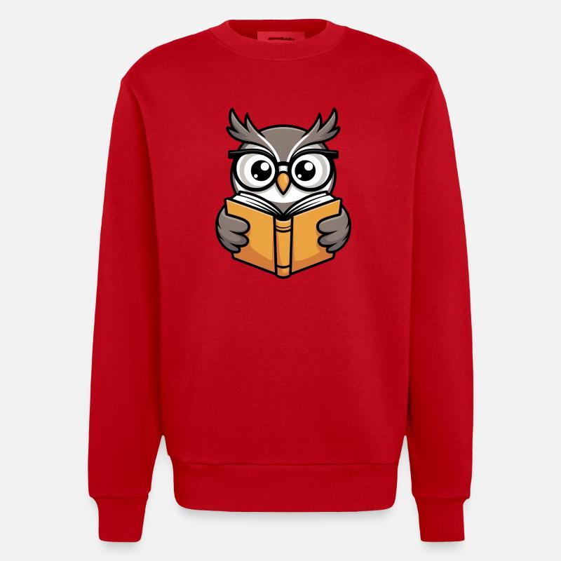 Süße Lese-Eule mit Brille - Heavyweight Oversized Organic Crew Neck Made in EU - Rot