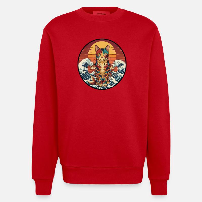 Vagues de coucher de poisson koi - Sweat bio épais oversize fabriqué en UE - rouge