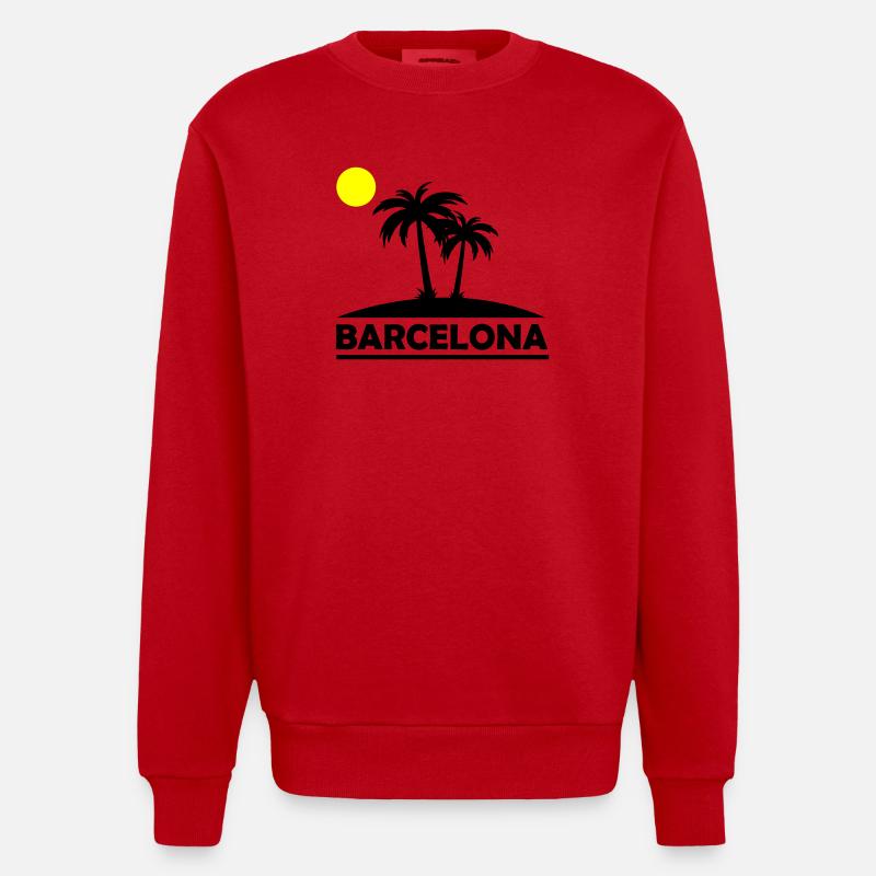 Plage de Barcelone - Sweat bio épais oversize fabriqué en UE - rouge