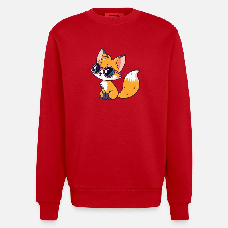 Fox Cub Glam Coole Brille - Heavyweight Oversized Organic Crew Neck Made in EU - Rot
