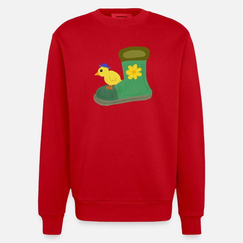 Poussin au botte verte avec fleur - Sweat bio épais oversize fabriqué en UE - rouge
