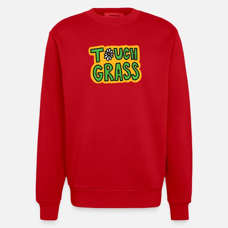 Retro "Touch Grass" Gänseblümchen - Heavyweight Oversized Organic Crew Neck Made in EU - Rot