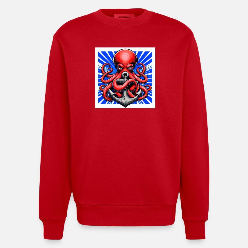 Oktopus umarmt einen Anker - Heavyweight Oversized Organic Crew Neck Made in EU - Rot