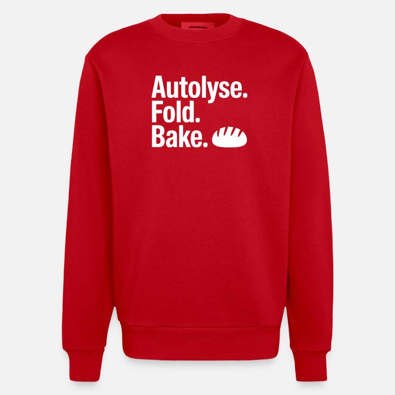 Autolyse Fold Bake Bread Art - Heavyweight Oversized Organic Crew Neck Made in EU - red